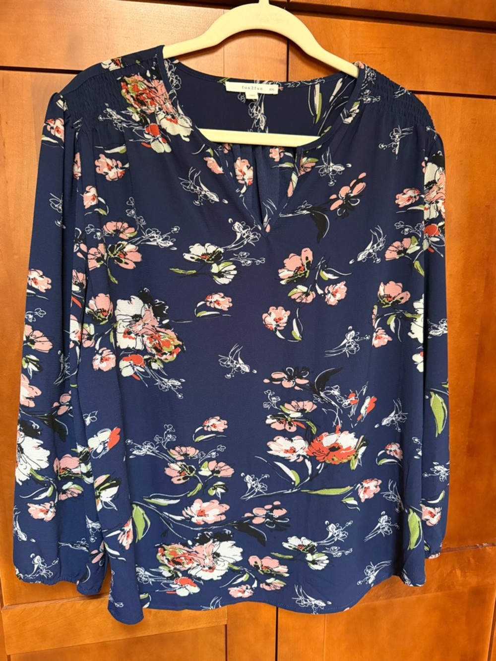 Fun2fun  Navy Floral Long-Sleeve Blouse